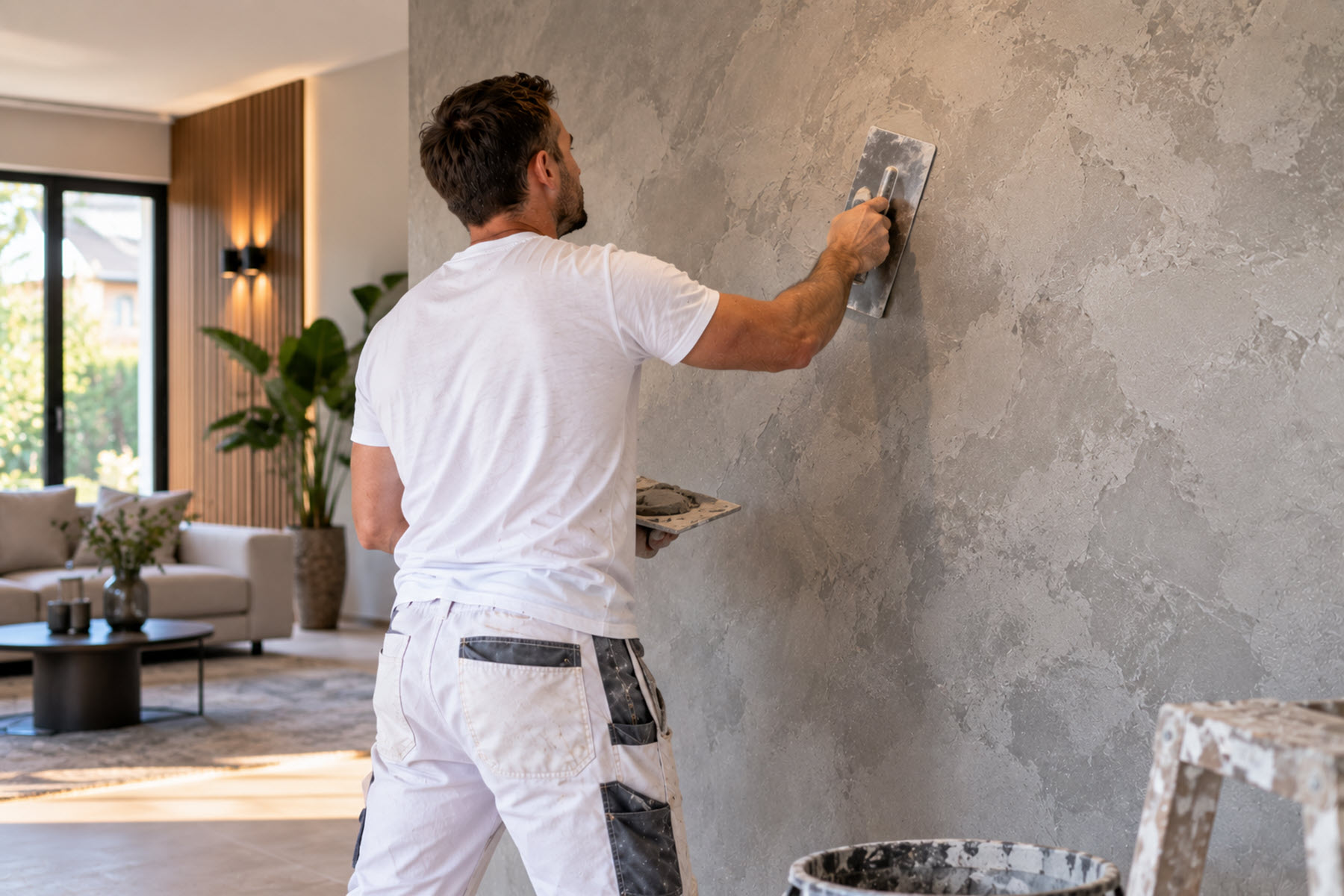 Stukadoor bezig met decoratief stucwerk in Leiden